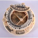 A CONTINENTAL CARVED BONE SCRIMSHAW COMPASS. 10 cm wide.