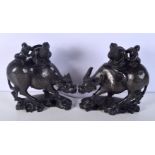 A pair of carved Chinese hardwood Buffalo decorated with fine metal thread work 27 x 25 cm (2)