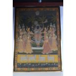 A large framed South East Asian watercolour entitled "Worship of Srinam" 130 x 92cm.