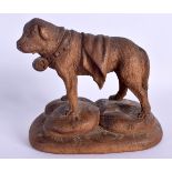 AN ANTIQUE BAVARIAN BLACK FOREST CARVED WOOD FIGURE OF A HOUND modelled roaming. 14 cm x 14 cm.