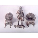 THREE 1970S ENGLISH SILVER FIGURES. 76.8 grams. Largest 6.75 cm x 3.25 cm. (3)