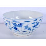 A Chinese porcelain blue and white bowl decorated with storks and bats 10 x 19cm.