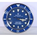 A ROLEX SHOP DISPLAY ADVERTISING WALL CLOCK. 33 cm diameter.