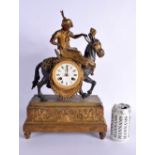 A RARE EARLY 19TH CENTURY FRENCH EMPIRE BRONZE AND ORMOLU MANTEL CLOCK formed as an Arabic male ridi