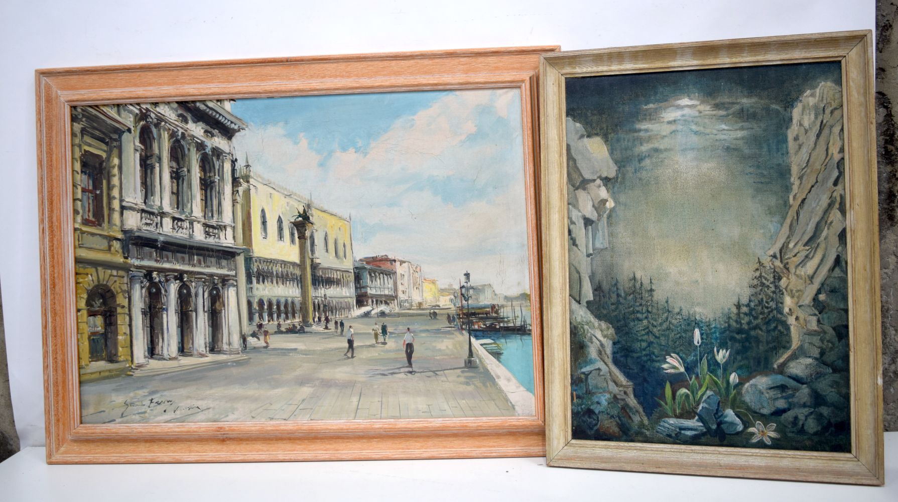 A large framed continental school oil on canvas of Venice, with indistinct signature. Together with