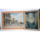 A large framed continental school oil on canvas of Venice, with indistinct signature. Together with
