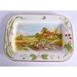 EX-ROYAL WORCESTER ARTIST FRANCIS CLARK: A RECTANGULAR DISH WITH ROUNDED CORNERS PAINTED WITH PAINTE