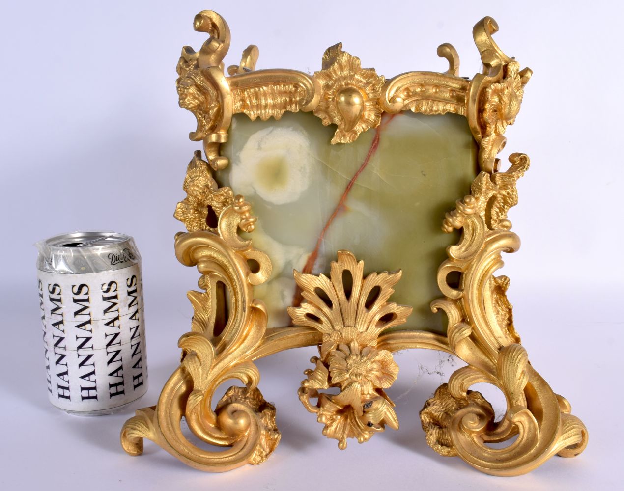 A FINE EARLY 20TH CENTURY FRENCH ORMOLU AND ONYX SQUARE FORM VASE overlaid with foliage and vines. 2