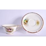 ROYAL WORCESTER TEACUP AND SAUCER EACH PAINTED WITH A BLUETIT OR A BOOTLETIT BY D. JONES, SIGNED, DA
