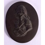 18TH CENTURY WEDGWOOD BASALT OVAL PORTRAIT MEDALLION OF NELSON MOULDED IN RELIEF WITH A PROFILE BUST