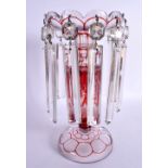 AN ANTIQUE BOHEMIAN RUBY AND CLEAR FLASH GLASS LUSTRE. 26 cm x 14 cm. Nicks to lustre