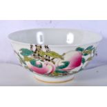 A Chinese porcelain bowl decorated with peaches and bats 7 x 15cm.