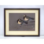A framed oil on board of Barnacle geese by Julian Novorol. 27 x 39cm.