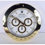 A ROLEX SHOP DISPLAY ADVERTISING WALL CLOCK. 33 cm diameter.