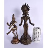 A LARGE 18TH CENTURY INDIAN BRONZE FIGURE OF A STANDING FEMALE BUDDHA together with another smaller