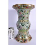AN UNUSUAL 19TH CENTURY CHINESE CELADON FAMILLE ROSE YEN YEN VASE Qing, painted with birds and folia