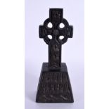 A RARE 19TH CENTURY IRISH CARVED BOG OAK CROSS SCULPTURE. 14 cm x 5 cm.