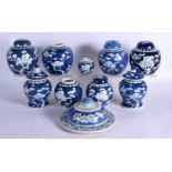 A GROUP OF NINE 19TH/20TH CENTURY CHINESE BLUE AND WHITE GINGER JARS together with a similar large l