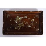 A 19TH CENTURY CHINESE HONGMU MOTHER OF PEARL INLAID TRAY decorated with mother of pearl. 29 cm x 18