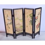 A CHINESE REPUBLICAN PERIOD WATERCOLOUR FOUR PANEL SCREEN decorated with birds, flowers and figures.
