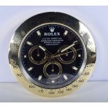 A ROLEX SHOP DISPLAY ADVERTISING WALL CLOCK. 33 cm diameter.