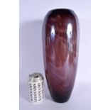 A LARGE ART GLASS PURPLE SWIRL VASE. 37 cm x 10 cm.