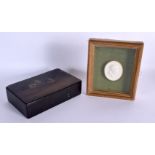 AN ANTIQUE RUSSIAN BLACK LACQUER BOX and a Grand Tour framed cameo. 18 cm x 10 cm. (2)