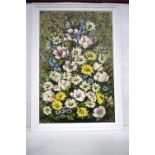 A huge framed oil on board of flowers, Elizabeth Cameron. 118 x 77cm.
