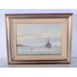 A framed oil on board by Rex Phillips of a destroyer in the West Solent 24 x 34cm.