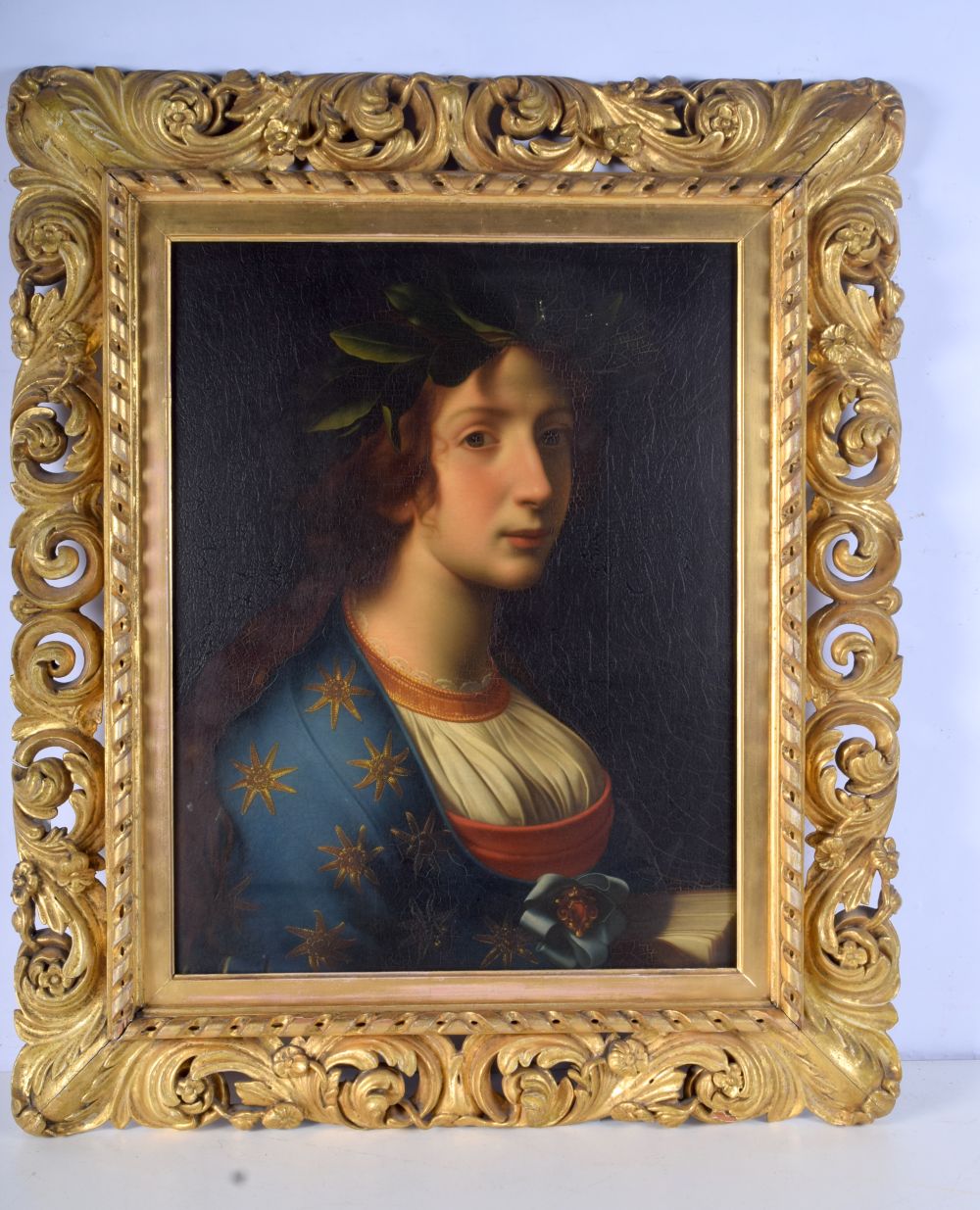 An 19th Century pre Raphaelite style Carlo Dolci circle framed oil on board of a female 52 x 40 cm