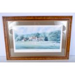 A framed limited print of Tilford village green and Tilford Cricket club by Terry Harrison 29 x 62