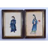 Chinese School (19th Century) Pith^ Watercolours^ Figures. 22 cm x 14 cm.