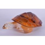 A LALIQUE CLEAR AND AMBER GLASS FIGURE OF A TORTOISE. 14 cm x 8 cm.