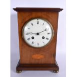 AN EDWARDIAN MAHOGANY MANTEL CLOCK. 24 cm x 15 cm.