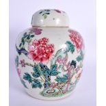 A SMALL CHINESE QING DYNASTY FAMILLE ROSE PORCELAIN GINGER JAR AND COVER possibly Qianlong. 16 cm x