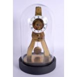 AN ANTIQUE BRASS AND ENAMEL SKELETON CLOCK within a glass dome. 22 cm x 10 cm.