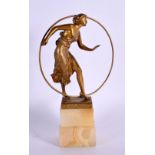 AN ART DECO BRONZE FIGURE OF A HOOP DANCER. 18 cm x 9 cm.