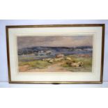 Thomas Francis Wainwright b.1794. A large framed watercolour of sheep in a landscape dated 1863. 36