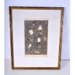 A framed German abstract print signed with a monogram and dated 1938 30 x 19cm.