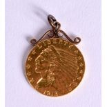 1913 GOLD UNITED STATES $2.5 DOLLAR INDIAN HEAD QUARTER EAGLE COIN MOUNTED AS A PENDANT. 2.2CM X 1.