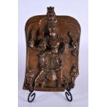A 17TH/18TH CENTURY INDIAN BRONZE BUDDHISTIC IDOL PLAQUE modelled with attendants. 19 cm x 8 cm.