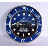 A ROLEX SHOP DISPLAY ADVERTISING WALL CLOCK. 33 cm diameter.