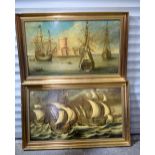 A pair of European school large framed Oils on board of sailing ships 56 x 104 cm (2).