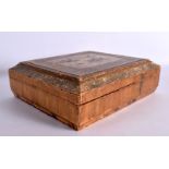 A LARGE ANTIQUE PRISONER OF WAR TYPE STRAW WORK BOX AND COVER decorated with birds. 34 cm x 28 cm.