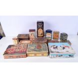 A collection of vintage retail/advertising tins largest 27 x 20 cm (14)
