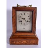 A RARE 19TH CENTURY FRENCH VALERY OF PARIS CAMPAIGN CLOCK. 27 cm x 15 cm inc handle.