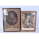 A pair of framed etchings depicting dignitaries 50 x 35 cm (2)