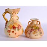 Royal Worcester jug shape 1507 painted with flowers on a blush ivory ground date mark 1896 and and a