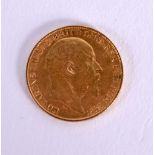 A 1908 GOLD HALF SOVEREIGN. Weight 4g