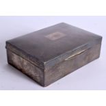 A SILVER CIGARETTE BOX WITH ENGINE TURNED DECORATION Hallmarked Birmingham 1954, wood lined. 4.4c